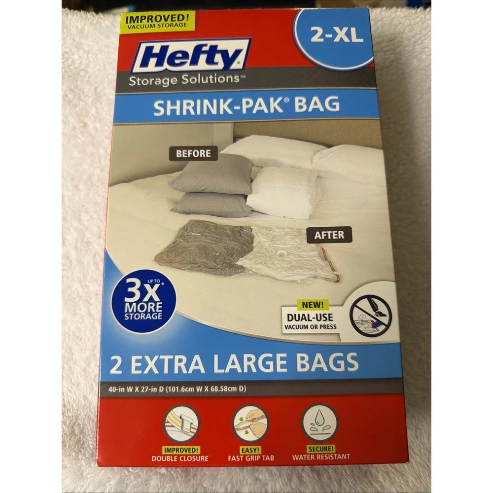 Hefty Storage Solutions Shrink-Pak Bags 2 Pack XLARGE NIB XL New Sealed